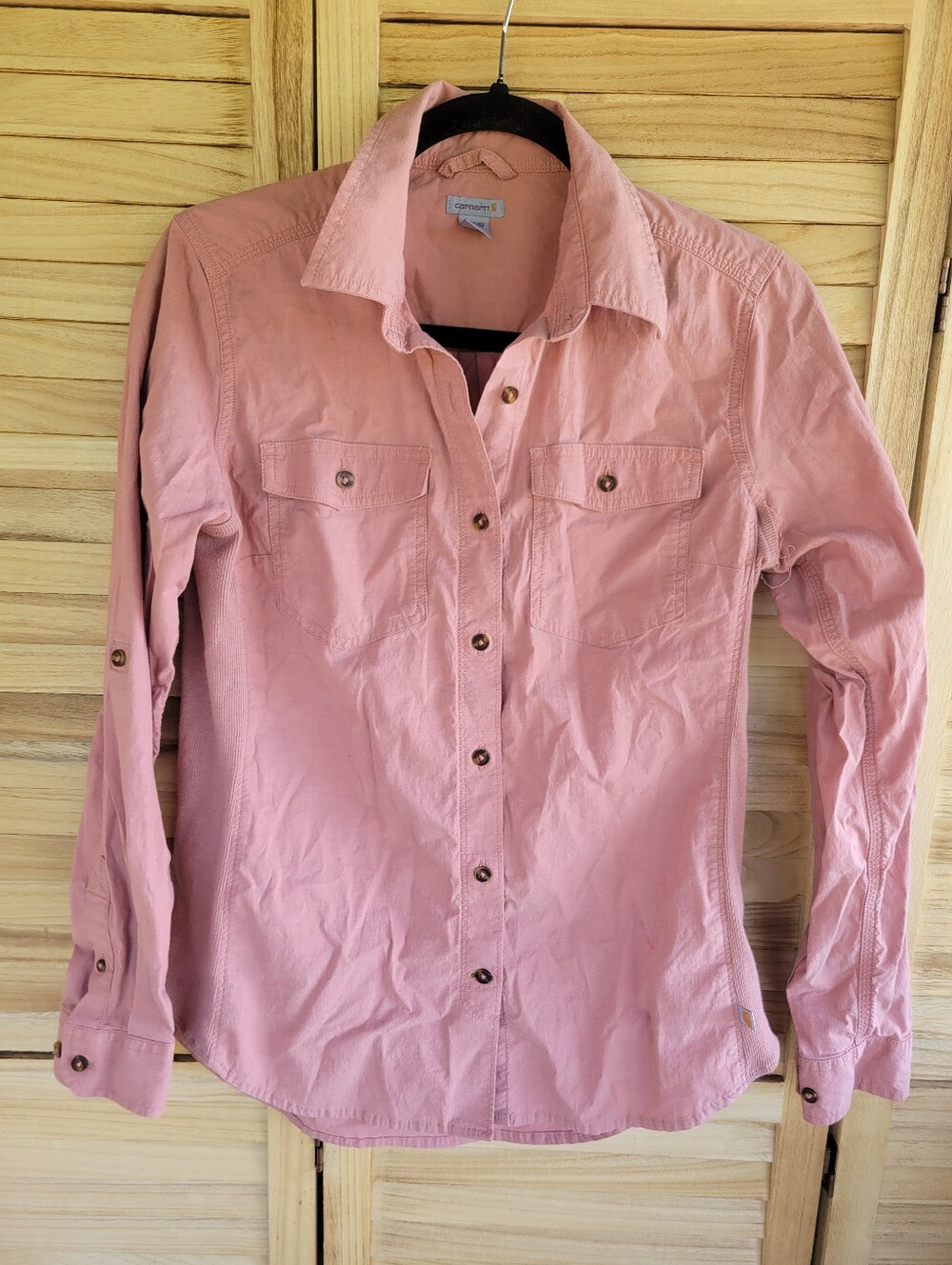 Carhartt Women's Small Pink Button Up Long Sleeve Collared Top Shirt